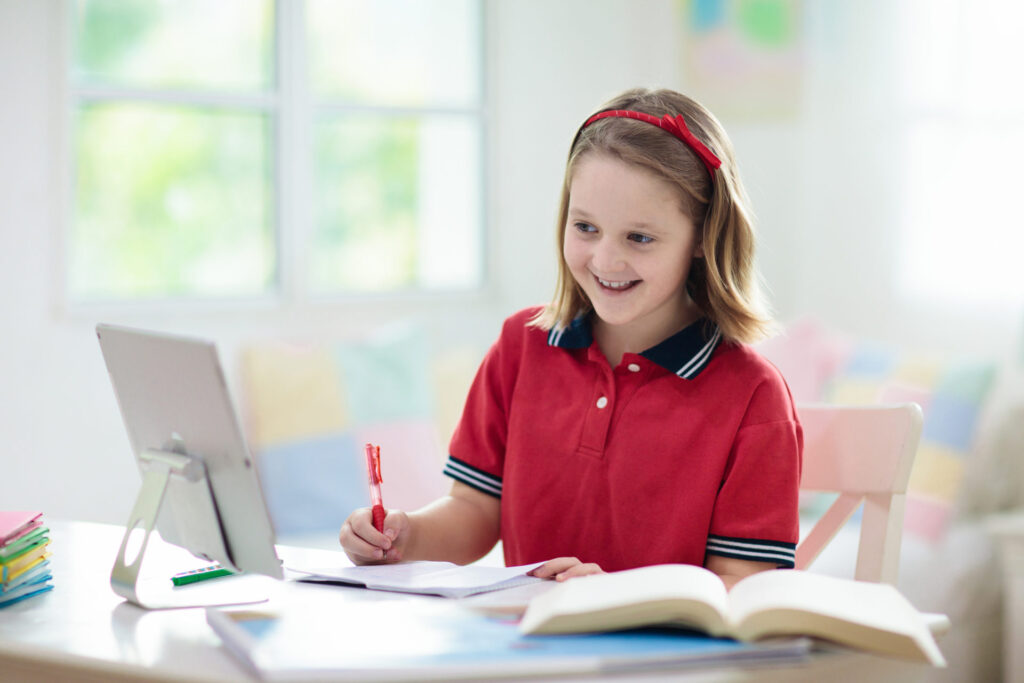 Girl studying maths online