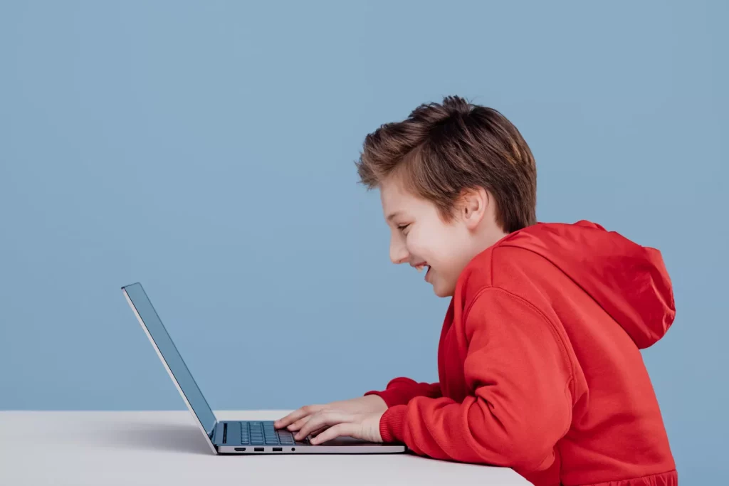 Young boy learning maths online