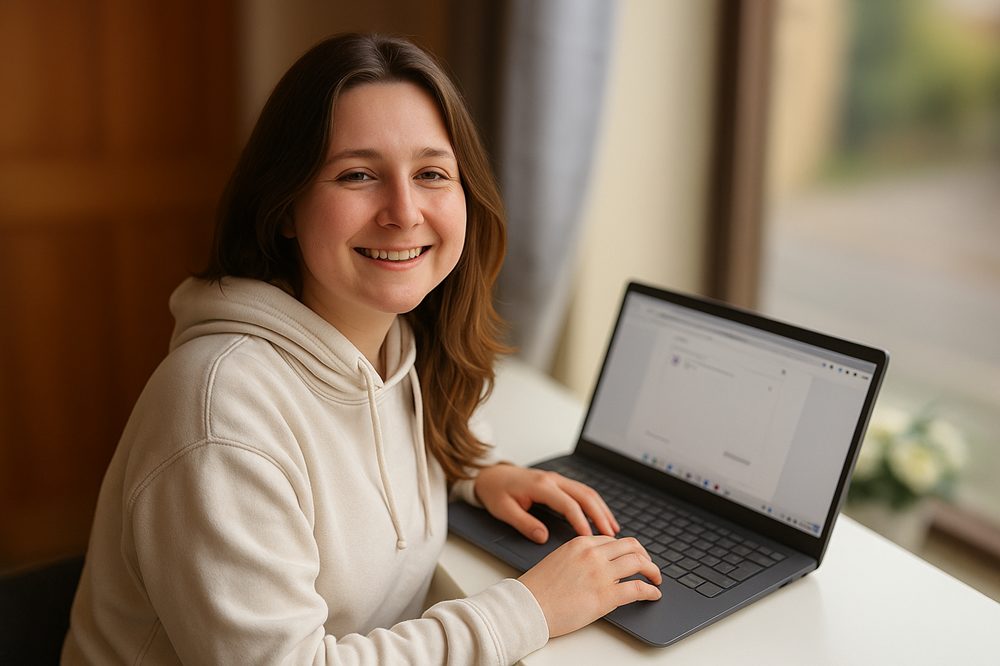 Student on laptop during online lesson